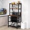 Brown Multi-functional Wine Bar Rack with 4 Tier Storage Shelves and Power Outlets